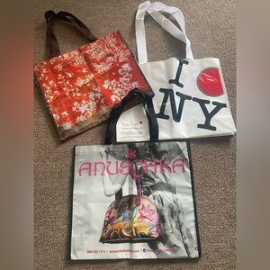 Lot of 3 Fancy Reusable Tote Bags Anuschka Gracie Studios & NYC Souviner Unused
